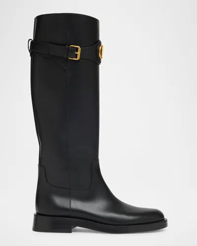 Valentino Garavani Vlogo Signature Calfskin Boot 30mm Woman Black 41.5 In Black