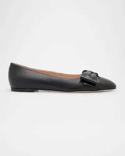 Valentino Garavani Bow Detail Leather Flats With Round Toe In Black