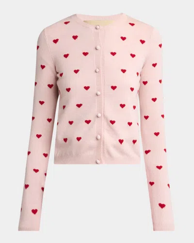 Valentino Jacquard Hearts Wool-cashmere Cardigan In Pink