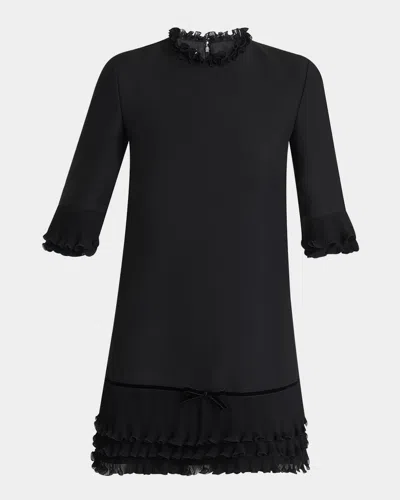 Valentino Ruffle Silk Crepe Mini Dress In Black