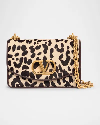 Valentino Vain Small Leopard Calf Hair Shoulder Bag In Black