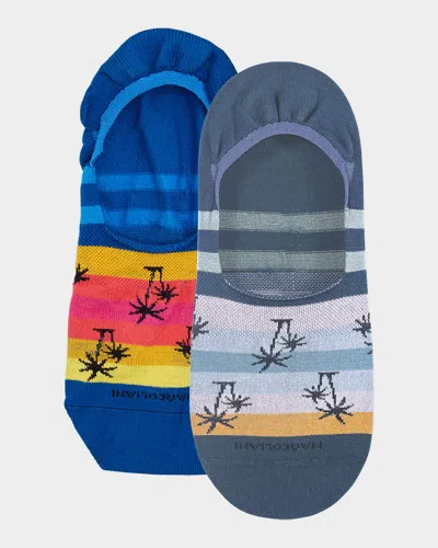 Marcoliani Men's Invisible Touch Wakiki Palm Stripe 2-pack No-show Socks In Multi