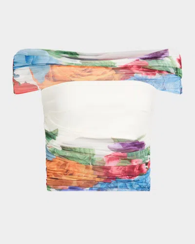 Alice And Olivia Isadola Folded Off-shoulder Ruched Top In Multi