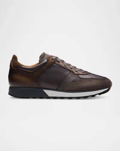 Magnanni Men's Arco Leather Runner Sneakers In Brown