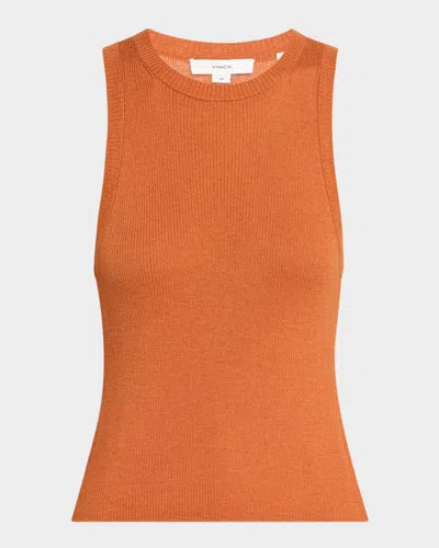Vince High-neck Cashmere-silk Tank Top In Orange