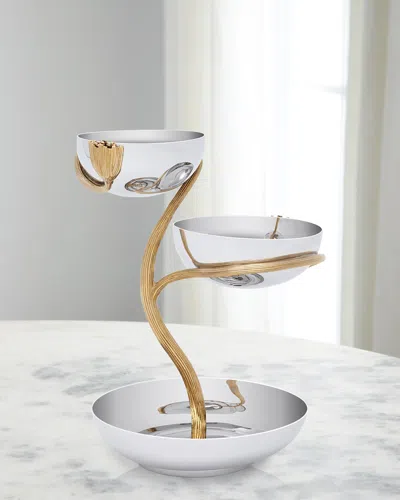 L'objet Deco Leaves Medium 3-tier Server In Silver