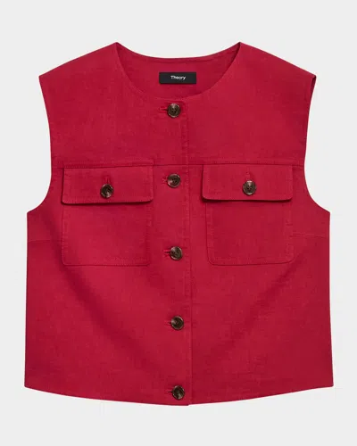 Theory Trucker Vest In Good Linen In Cherry