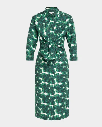 Max Mara Maremma Floral Waist-tie Midi Shirtdress In Green