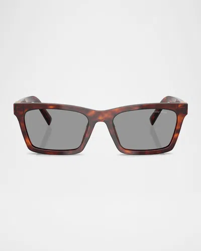 Miu Miu Mua05s Rectangular Acetate Sunglasses In Brown