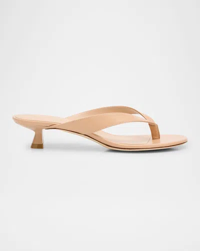 Stuart Weitzman Rio Leather Kitten-heel Thong Sandals In Neutral