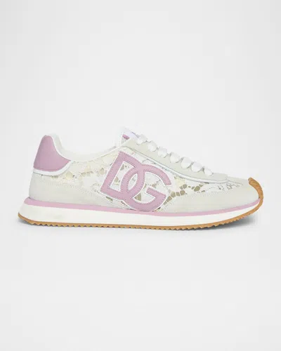 Dolce & Gabbana Dg Cushion Sneakers In Lace And Fabric In Multi