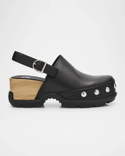 Sorel Roman Leather Slingback Platform Clogs In Black