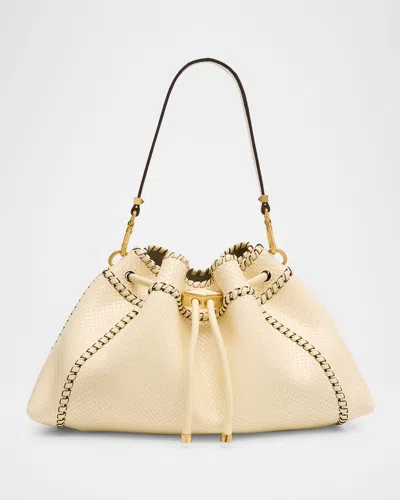 Jimmy Choo Bon Bon Drawstring Printed Leather Bucket Bag In Sand