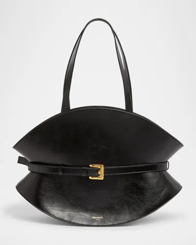 Balmain Shuffle Medium Belt Shoulder Bag In Calfskin In Black