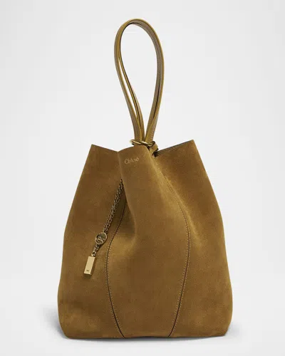 Chloé Spin Medium Tote Bag In Suede In Gold