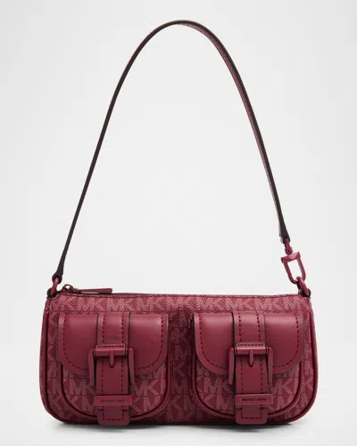 Michael Michael Kors Zoe Small Convertible Signature Logo Pouchette Shoulder Bag In Purple