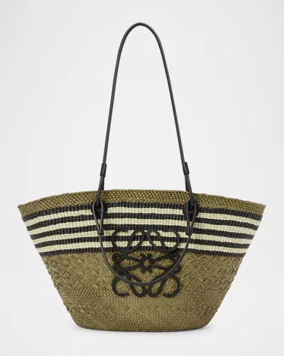 Loewe X Paula's Ibiza Medium Anagram Striped Basket Tote Bag In Straw In Multi