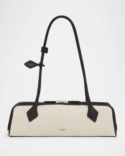 Alaïa Le Teckel Medium Shoulder Bag In Canvas And Leather In Neutral