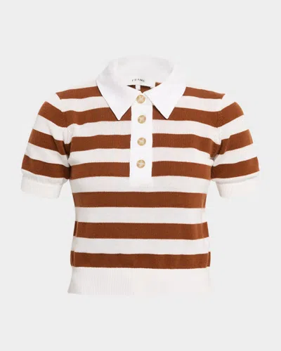 Frame Womens Chestnut Multi The Bold Striped Cashmere And Cotton Polo Shirt Xs In Brown