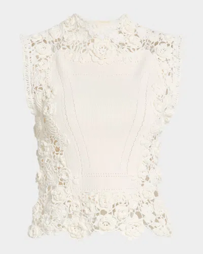 Ulla Johnson Gigi High-neck Crochet Knit Top In White