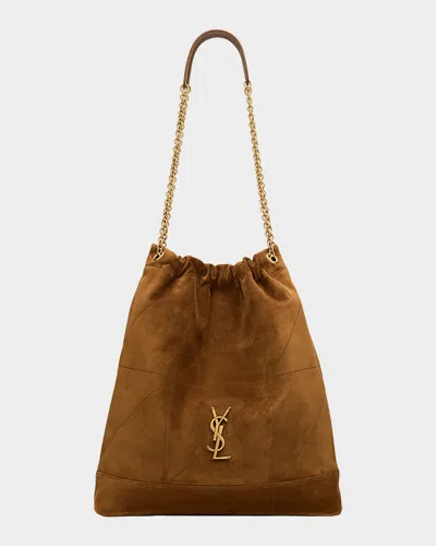Saint Laurent Jamie Large Pochon Ysl Shoulder Bag In Quilted Suede In Brown