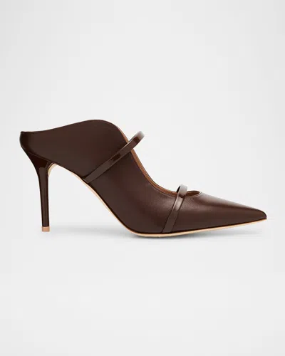 Malone Souliers Maureen Nappa Leather Mules With Double Patent Straps In Brown