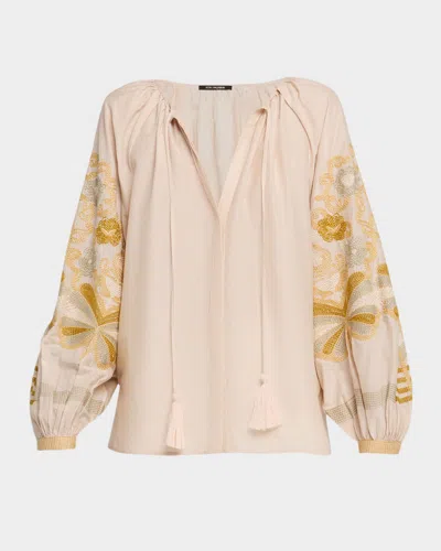 Kobi Halperin Addie Embroidered Cotton-silk Blouse In Pink