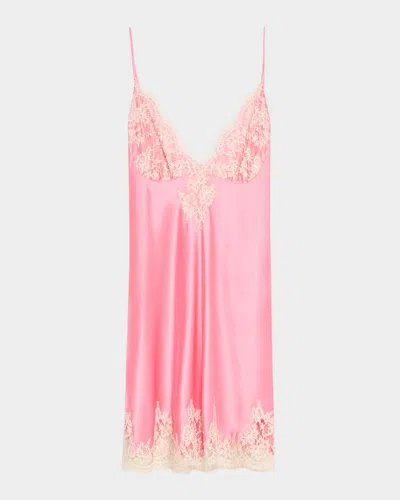 Christine Lingerie Gazebo Lace-trim Silk Chemise In Nude