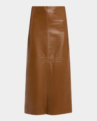 A.l.c Marta Leather Midi Skirt In Brown