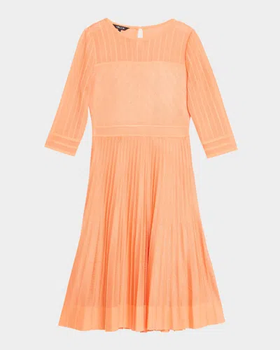 Misook Pleated Geometric Knit Midi Dress In Orange