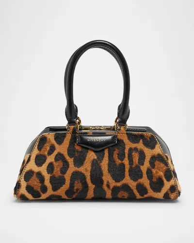 Givenchy Antigona East West Brown Mini Handbag With Animalier Print And Logo Lettering On The Front In Leathe In Animal Print