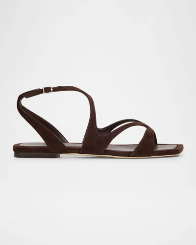 Jimmy Choo Ayla Brown Sandals With Square Toe And Ankle Buckle Closure In Suede Woman