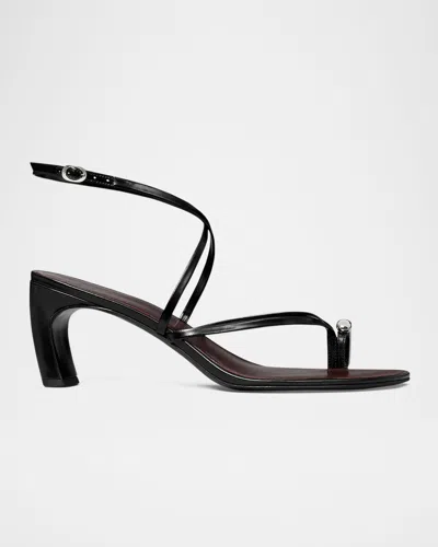 Tory Burch Pierced Leather Toe Ring Strappy Sandals In Black