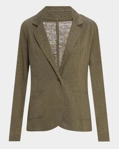 Majestic Stretch Linen One-button Blazer In Green
