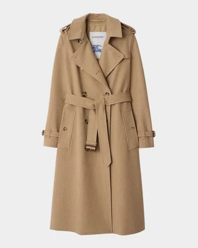 Burberry Kensington Belted Cashmere-wool Double-breasted Trench Coat In Brown