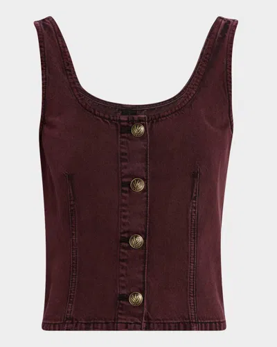 Rag & Bone Poppy Button-front Denim Tank Top In Brown