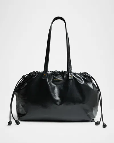 Isabel Marant Silven East-west Drawstring Leather Shoulder Bag In Black
