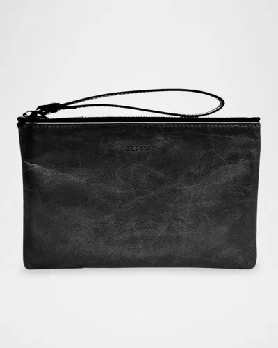 Isabel Marant Mino Zip Leather Wristlet Pouch Bag In Black