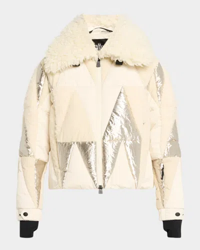 Moncler Pamiers Patchwork Down Ski Jacket In White