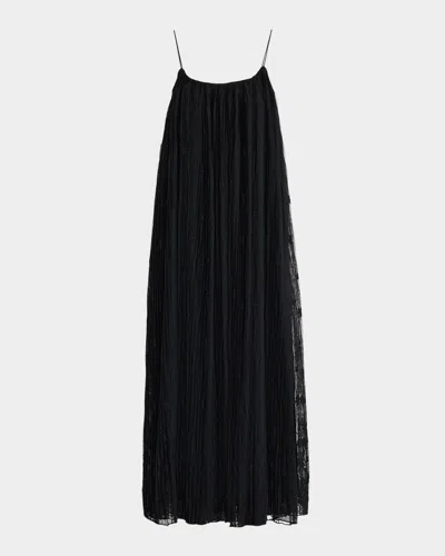 Totême Floral Embroidered Plisse Tulle Maxi Dress In Black