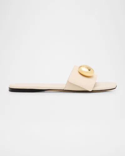 Loewe Pebble Logo Leather Sliders In White
