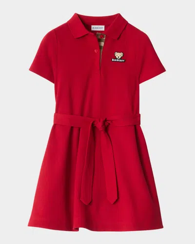 Burberry Girl's Astrid Bear Short-sleeve Polo Dress In Red