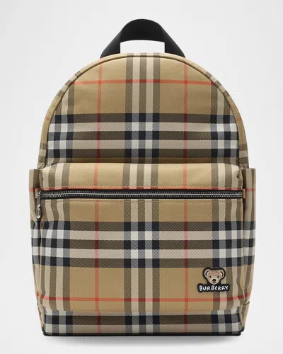 Burberry Kids Beige Check Backpack In Neutral