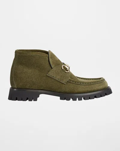 Gucci Sylke Suede Horsebit Booties In Green