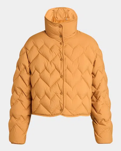 Moncler Senevee Chevron-quilted Short Down Jacket In Brown