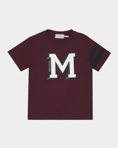 Moncler Boy's Big M Graphic Short-sleeve T-shirt In Burgundy