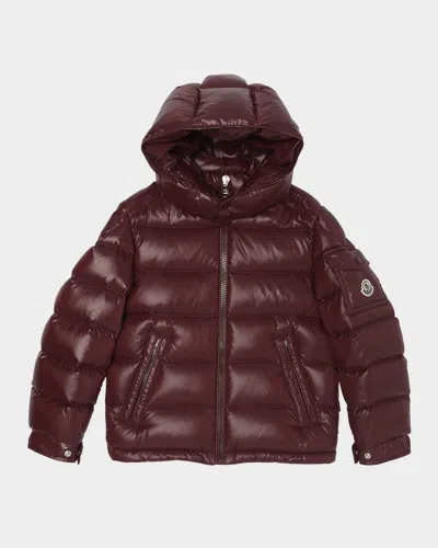 Moncler Boy's Maya Hooded Short Down Jacket In Burgundy
