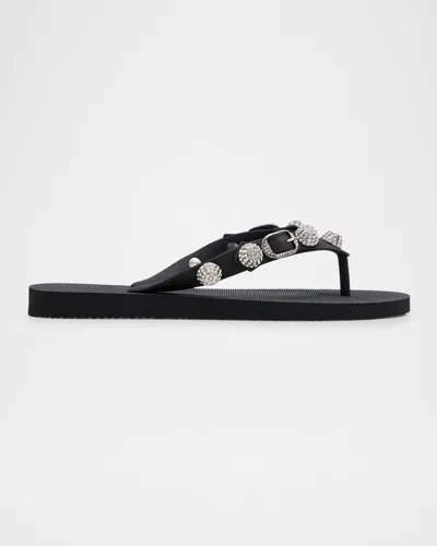 Balenciaga Women Black Rubber Cagole Thong Slippers In Multi