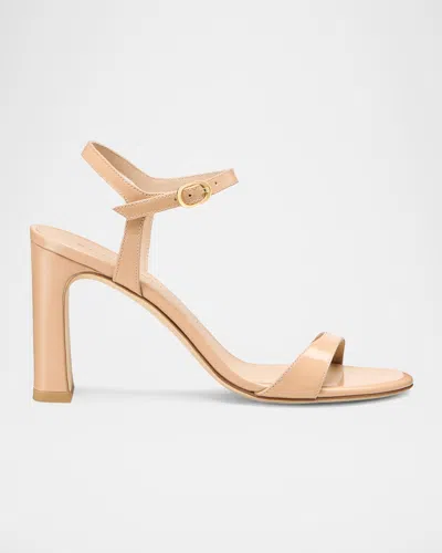 Stuart Weitzman Babette Patent Leather Ankle-strap Sandals In Neutral