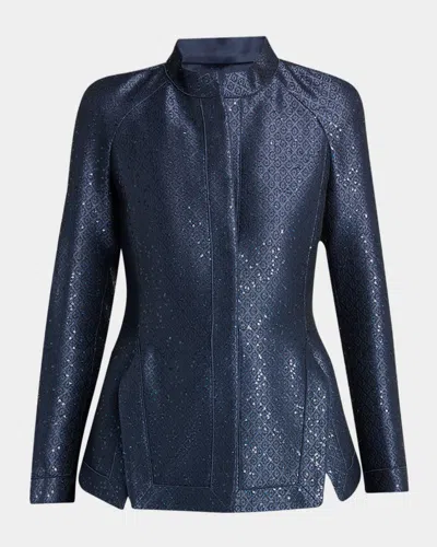 Giorgio Armani Sequin Jacquard Single-breasted Evening Jacket In Blue